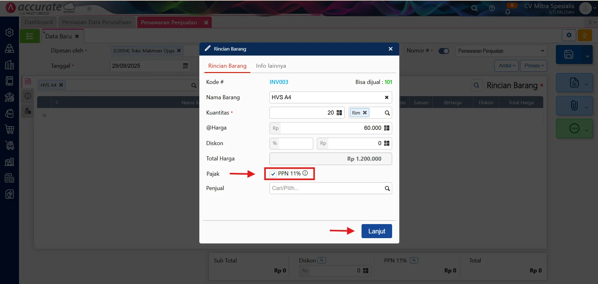 Membuat Penawaran Penjualan PKP & biaya